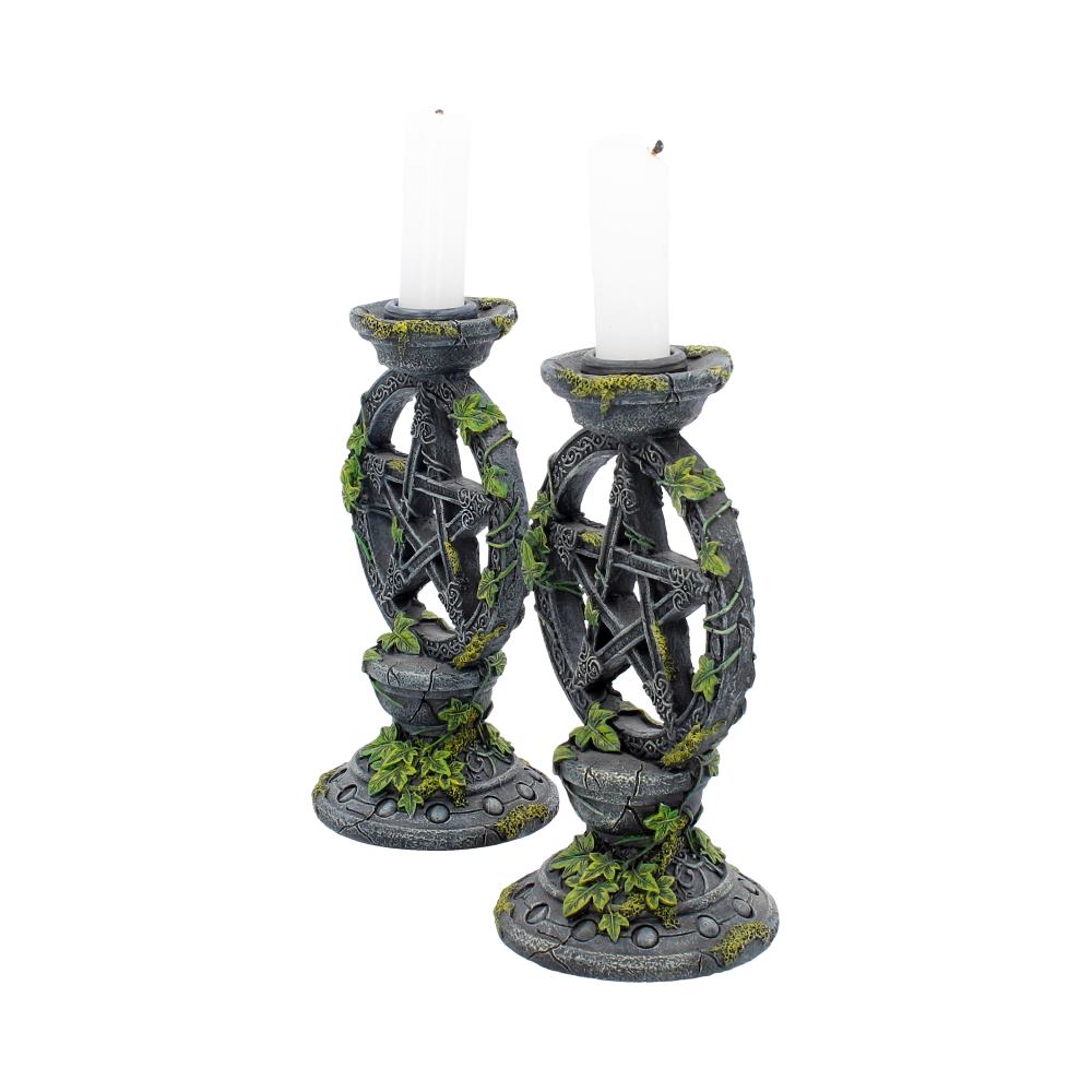 Set of 2 Wiccan Pentagram Candlesticks Witch Candle Holders - Image 2
