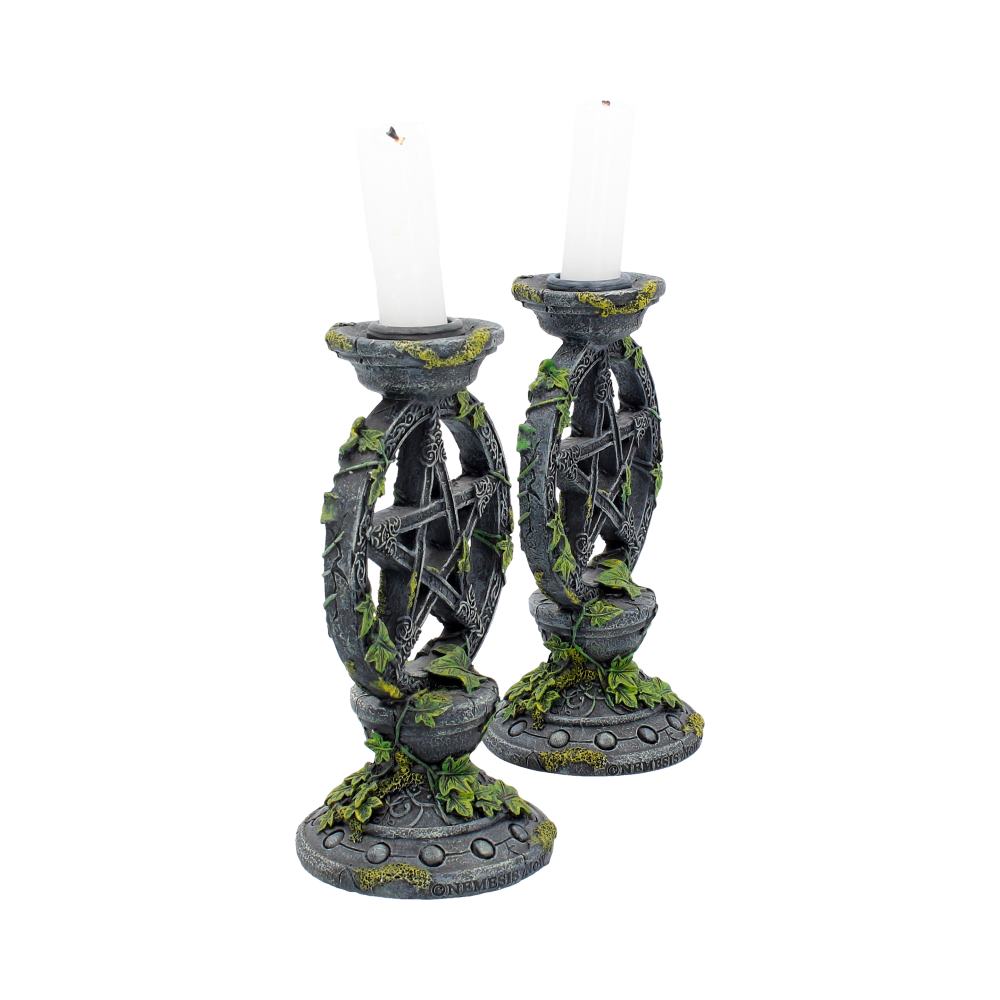 Set of 2 Wiccan Pentagram Candlesticks Witch Candle Holders - Image 3