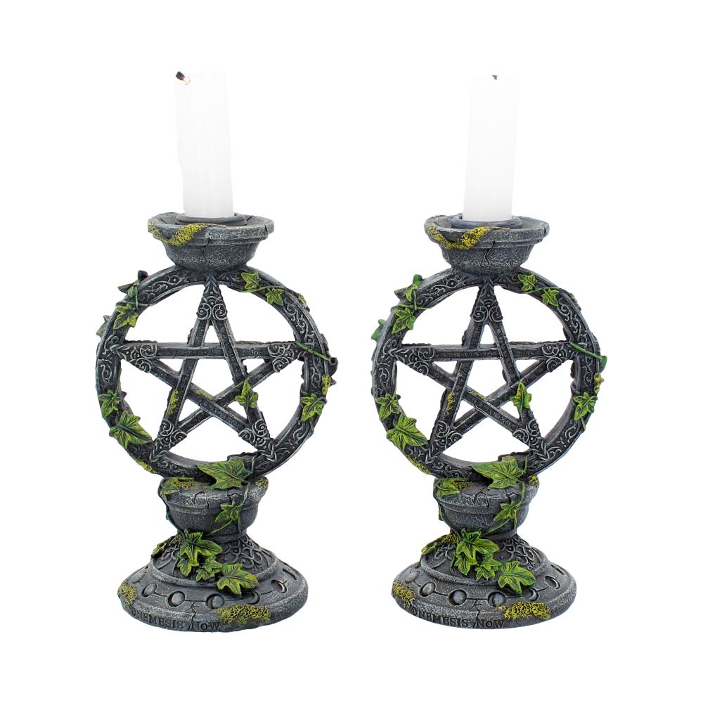 Set of 2 Wiccan Pentagram Candlesticks Witch Candle Holders - Image 4