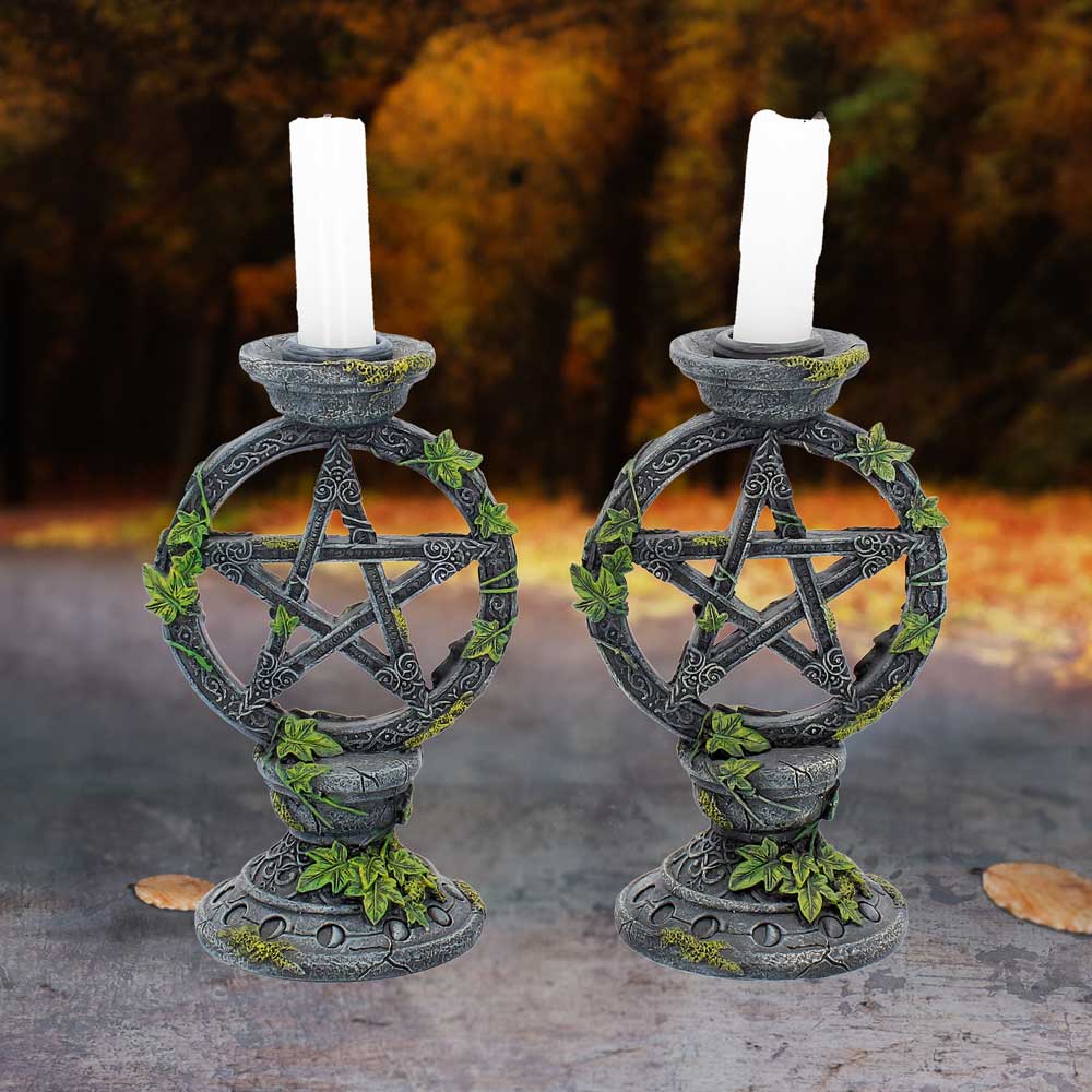 Set of 2 Wiccan Pentagram Candlesticks Witch Candle Holders - Image 5