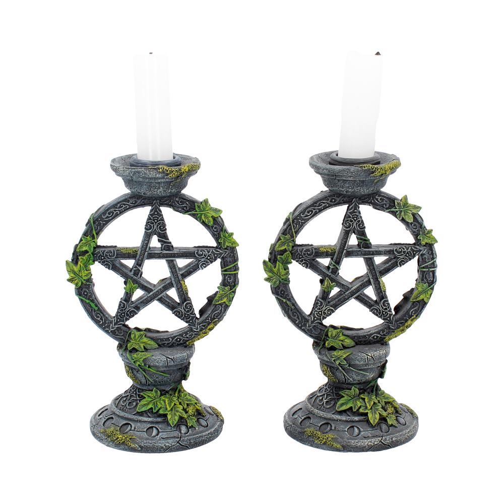 Set of 2 Wiccan Pentagram Candlesticks Witch Candle Holders