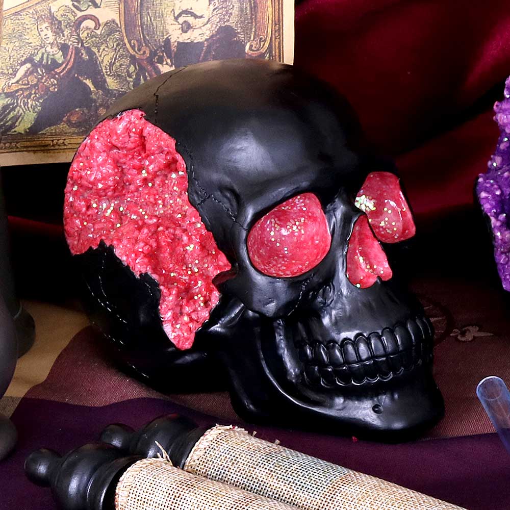 Geode Skull Black Red Gothic Glitter Skull Figurine - Image 5
