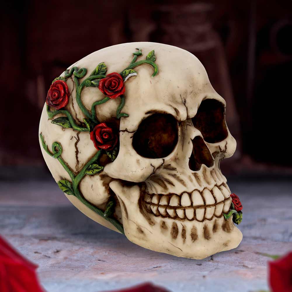 Rose From Beyond 15cm Gothic Rose Vine Covered Skull Figurine - Image 5