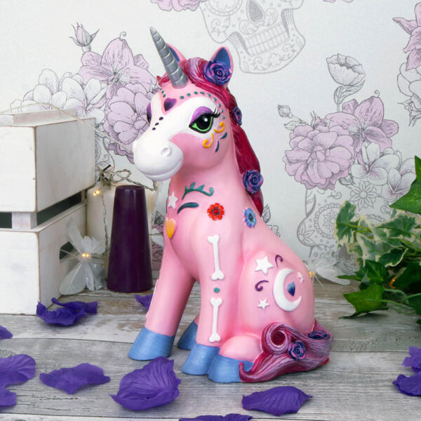 Candycorn Pink Day of the Dead Skeleton Unicorn Figurine - Image 5