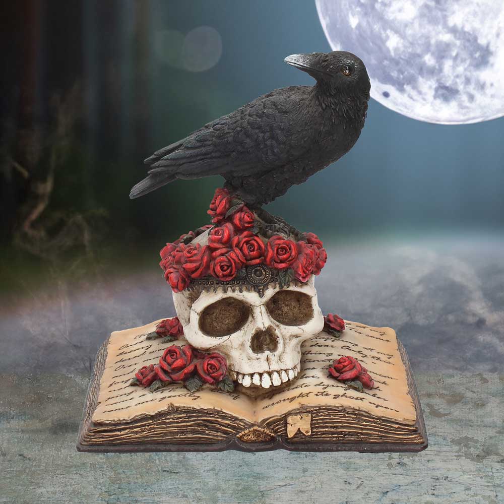 Heartaches Reflection Raven Figurine Skull Rose Valentine Ornament - Image 5