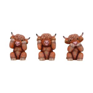 Three Wise Highland Cow Figurines 9.6cm