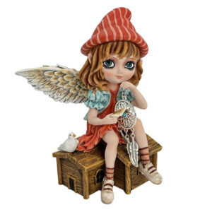 Autumn Fae Fairy Figurine with Dream Catcher and Bird