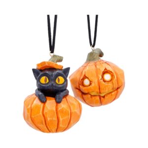 Pumpkin and Patch Halloween Hanging Ornaments (Set of 2) 7.7cm