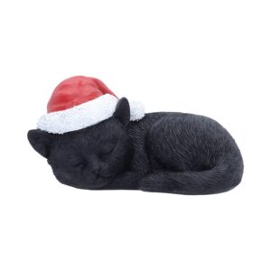 Sleeping Black Cat in Santa Hat 9.5cm