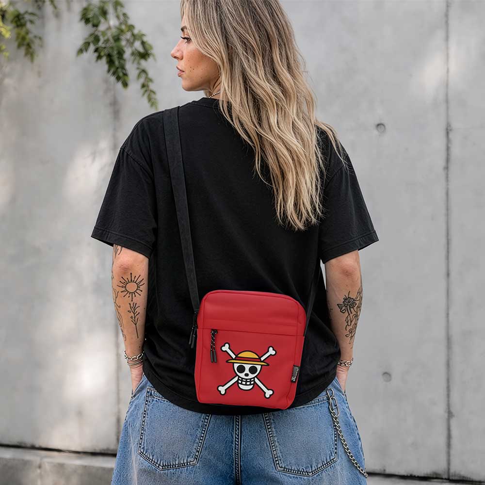 One Piece Luffy Jolly Roger Crossbody Bag in Red 22.8cm - Image 5