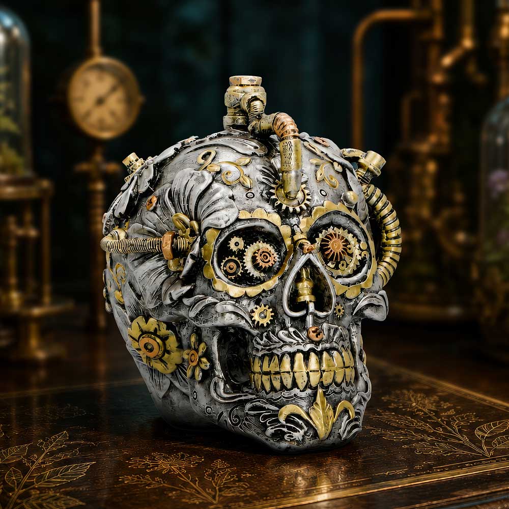 Floral Automaton Clockwork Skull Ornament 13cm - Image 5