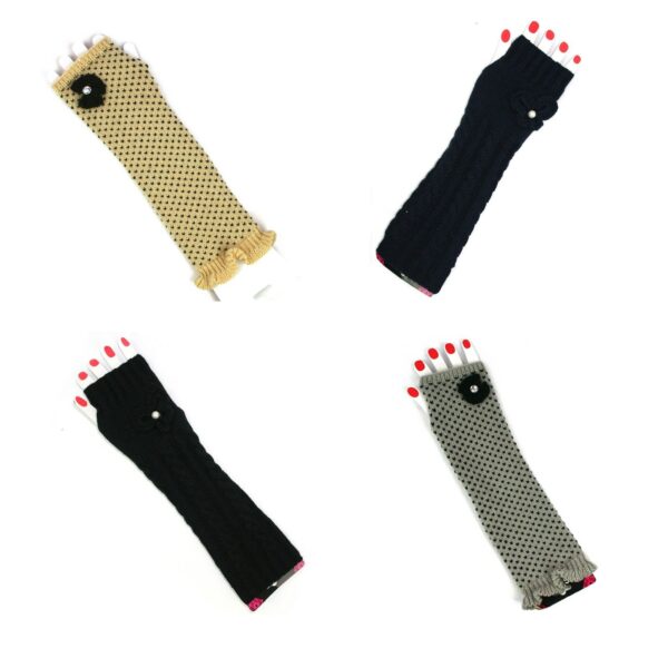 Women's Girl's Long Fingerless Knitted Gloves With Detailing